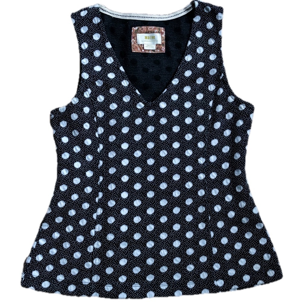 Anthropologie Maeve Jacquard Polka Dot Top Size Small Black White Sleeveless